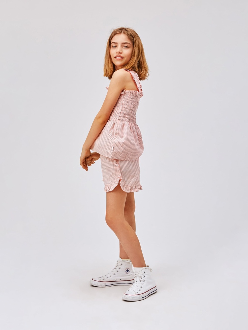 NWT Molo Acacia Shorts Red Check Ruffle Women’s Size 176 XS Cotton Danish